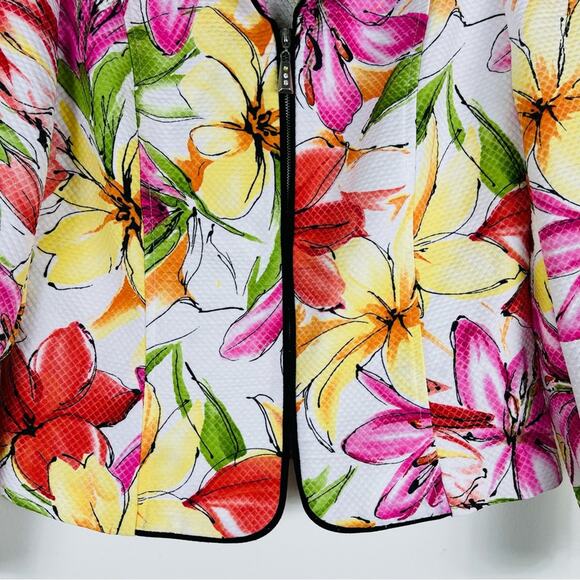 Vintage white pink tropical floral quilted lightweight office jacket medium - Picture 3 of 6